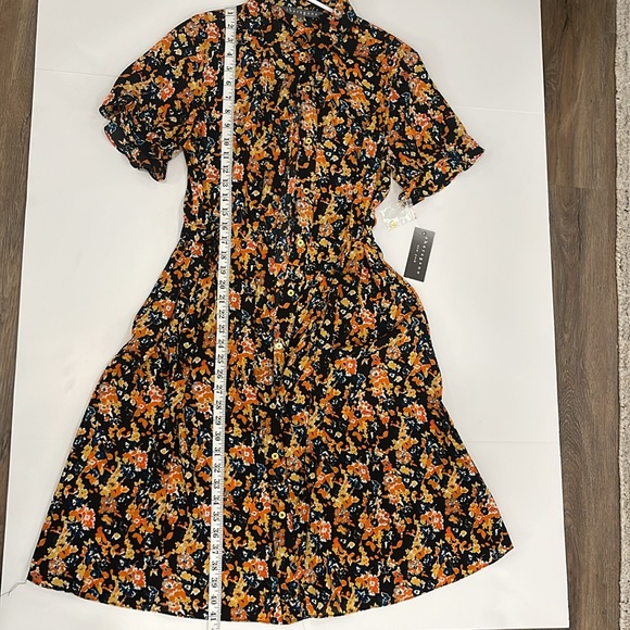 NWT Sharagano Orange & Black Multi Floral Collared Dress Size 10 - Picture 6 of 8